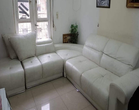 Luxurious Full White Leather Corner Sofa/ Couch - The Jerusalem Market
