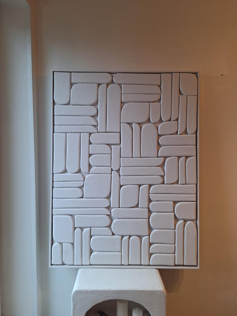 Unique Textured 3D Geometric Art - Sculptural Wall Art - White Minimalist Artwork - Wall Decoration - Dimensional Panel - Wall Sculpture