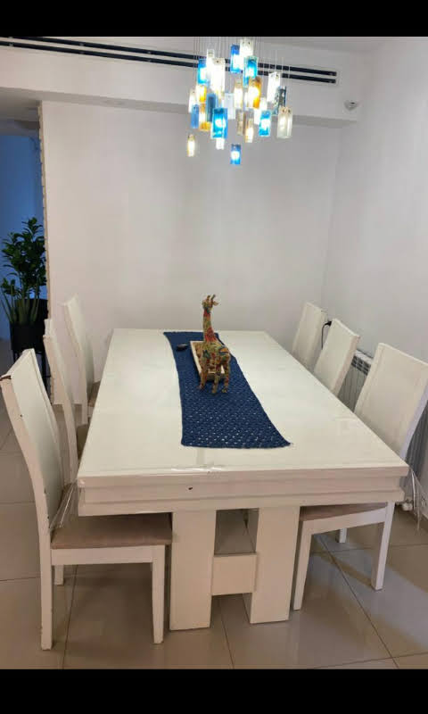 6 solid wooden white chairs