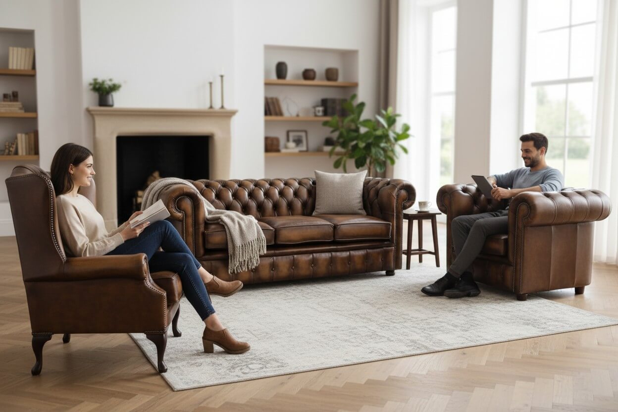 Chesterfield Leather 3 Seater + Mallory Wing Chair + Club Chair Sofa Offer Antique Tan - image 3