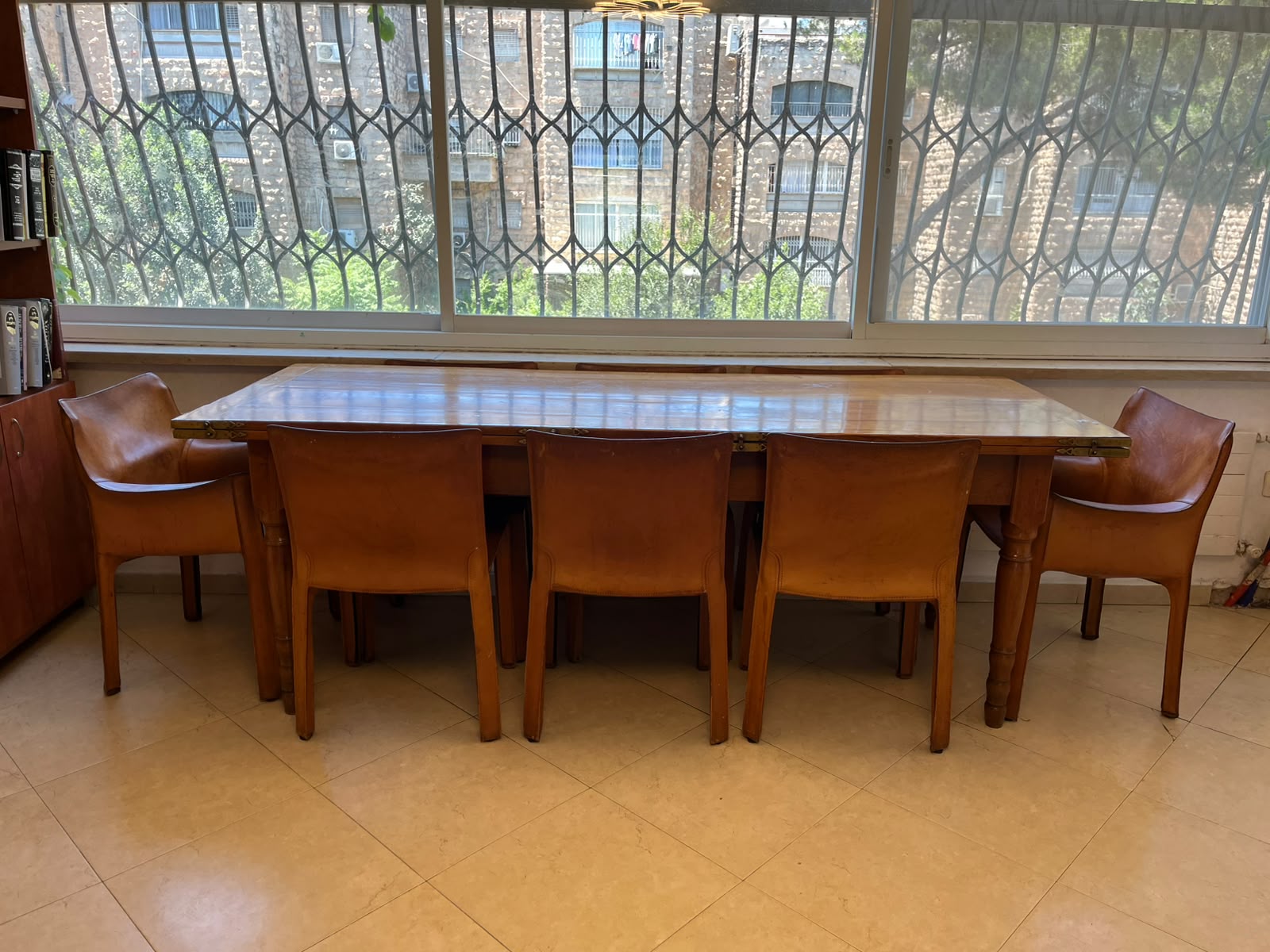 Custom Extending Wooden Dining Table + 8 Genuine Leather Chairs