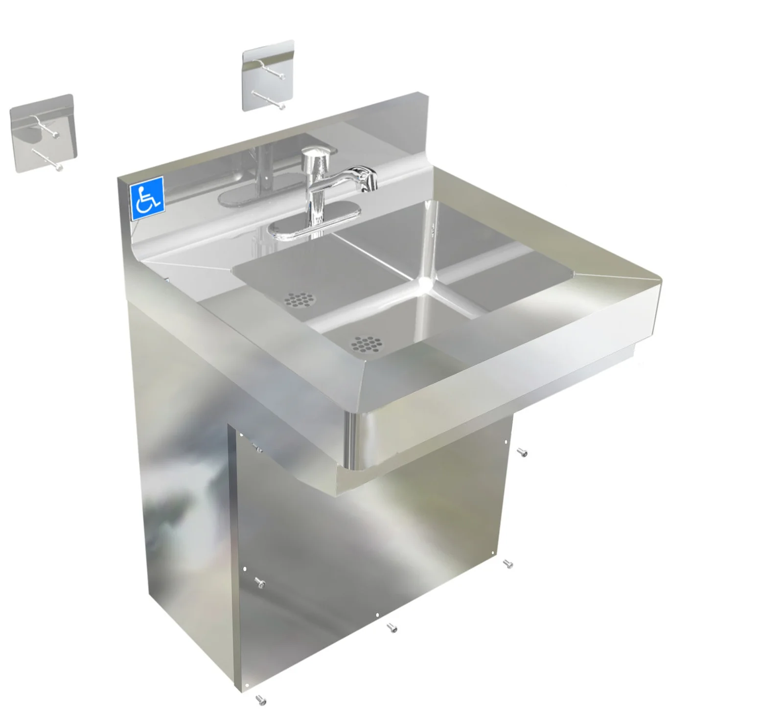 BSM Inc. ADA SS Hand Sink, 1 Station with Metering Faucet, Wall Mount