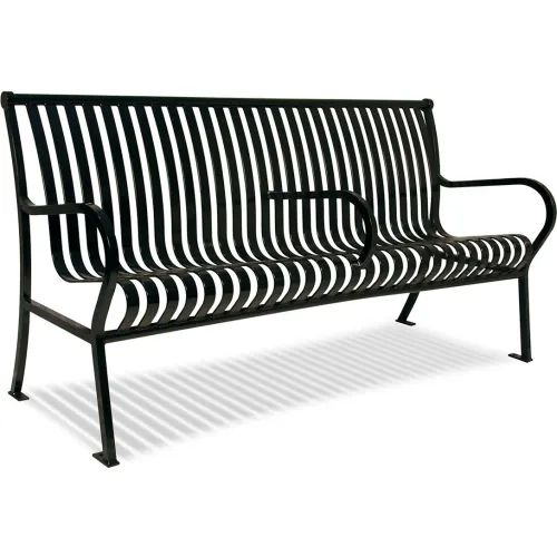Hamilton Horizontal Slat Bench w/ Back, Surface Mount, 6'L, Black
