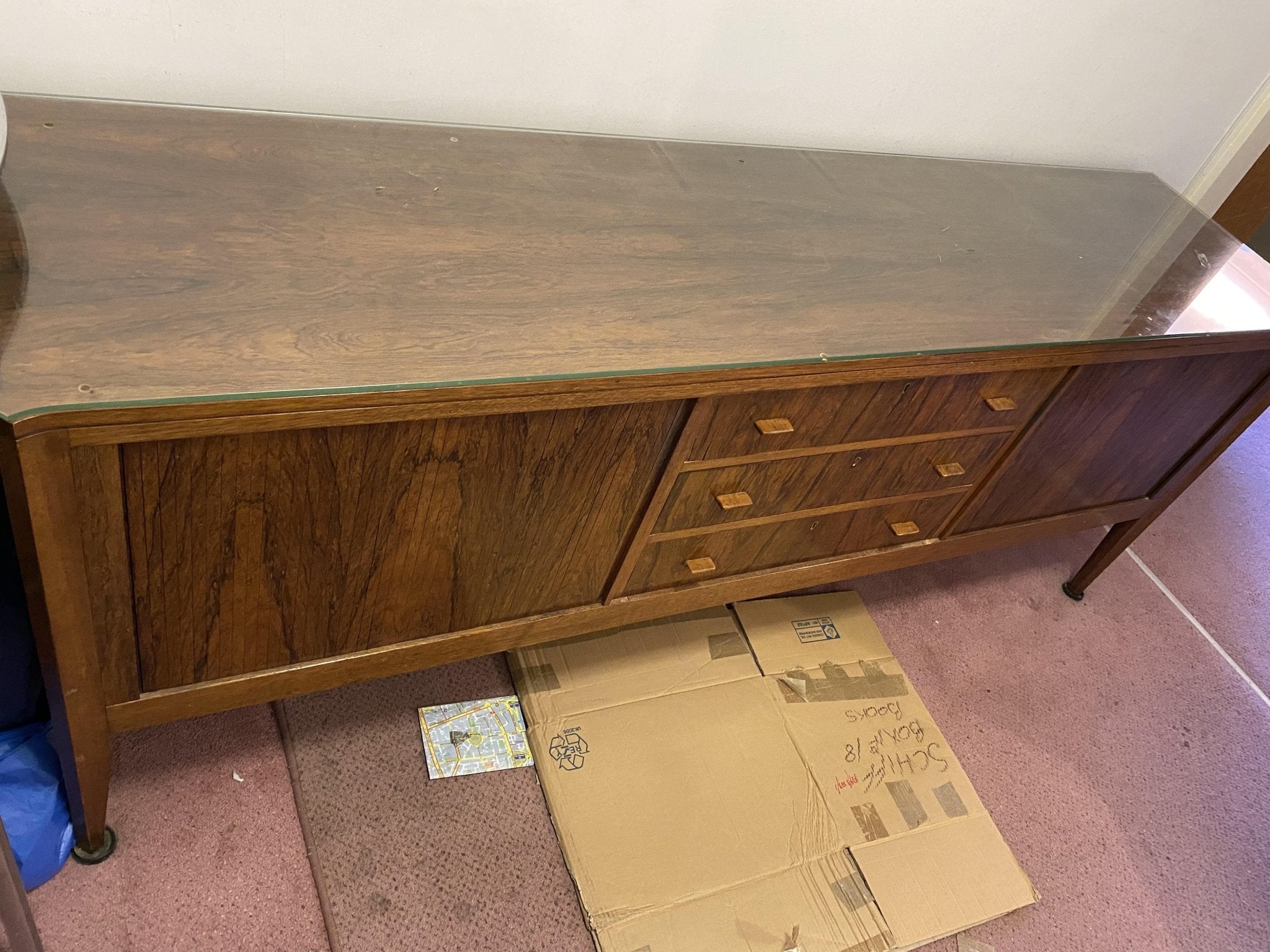 Glass topped, wooden sideboard - The Jerusalem Market